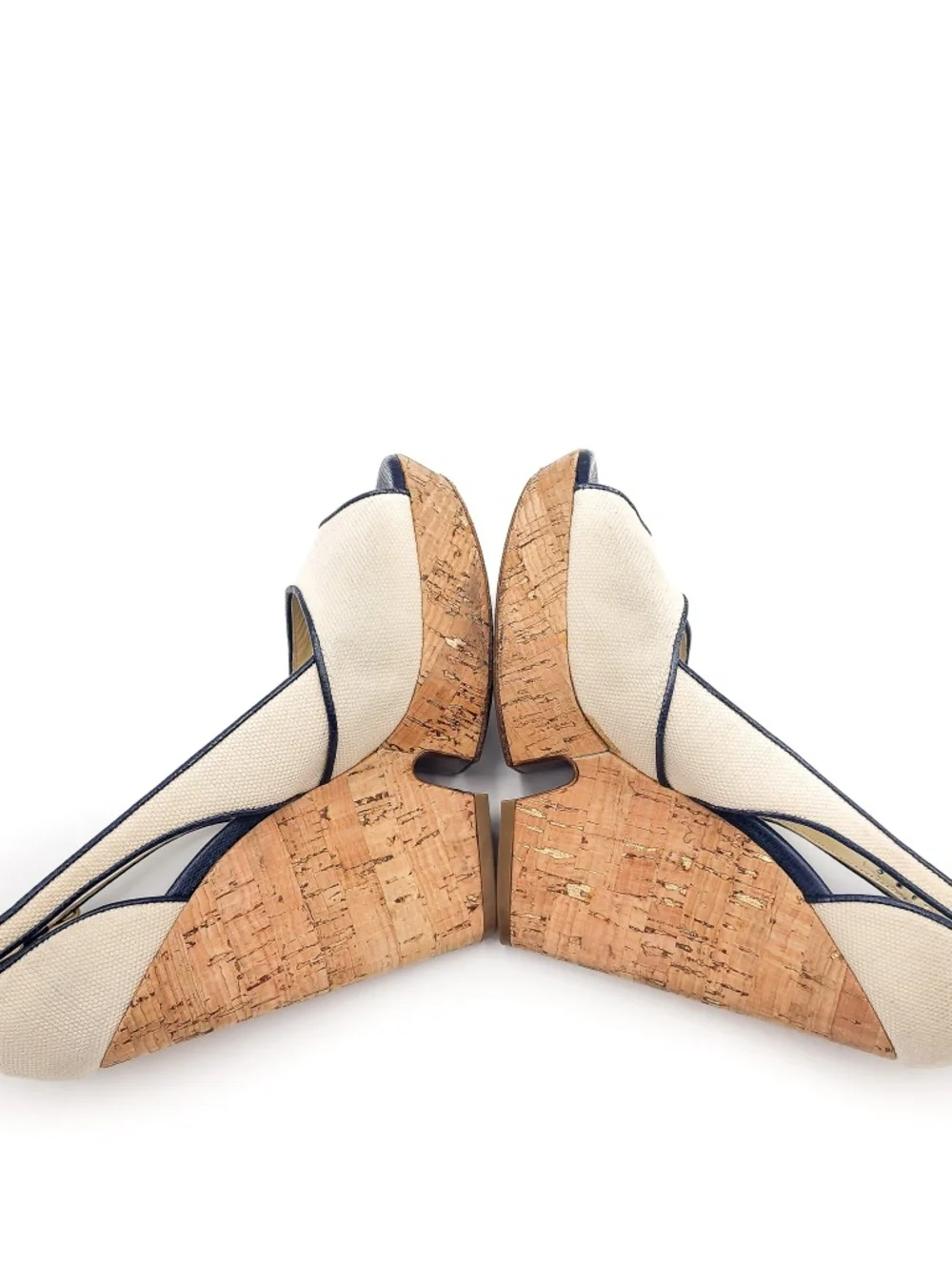 YSL Yves Saint Laurent Canvass Cork Platform Wedge Open Toe Shoes EU 38